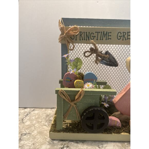 Vintage Home Décor Springtime Greetings Bunny Rabbit Gardener Wheelbarrow Easter - Picture 4 of 5